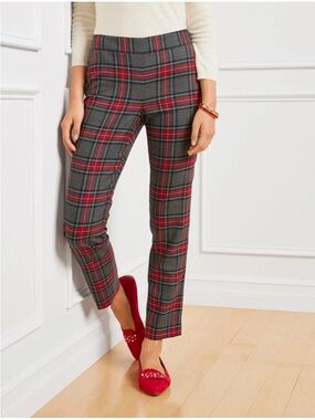 Talbots Wool Blend Bonfire Plaid Slim Ankle Grey Red Blue Academia Pants 14P